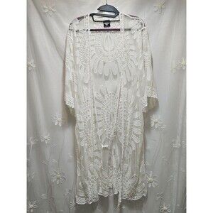 Calstyle Womens 2XL White Cardigan Beach Summer Coverup Sheer Sun Floral Paisley